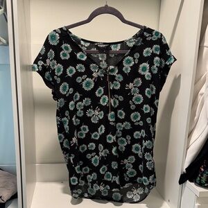 Express Black and Green Floral Blouse